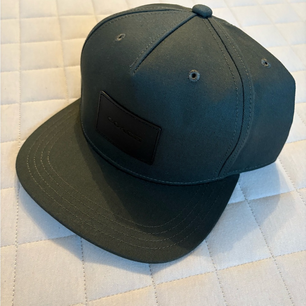 Men’s Coach Flat Brim Hat Baseball Hat - Green with Black Patch